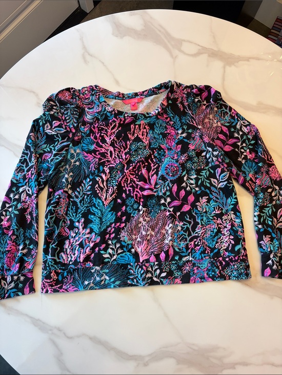 Lilly Pulitzer Tops - Lilly Pulitzer Black Long-Sleeve Top with Pink & Teal Botanical Print